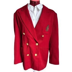 Vintage Charter Club 14 Petite Worsted Pure Wool Double‎ Breasted Crested Blazer